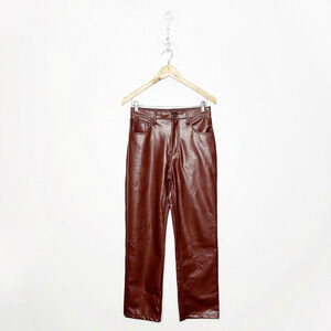 ABERCROMBIE & FITCH Vegan Leather 90s Straight Pant Brown WOMENS 28 6 REGULAR